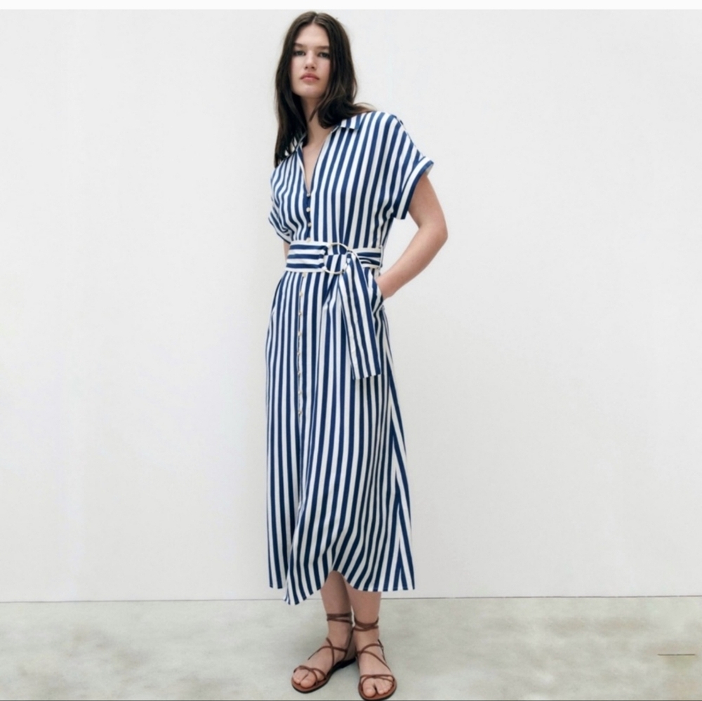 ZARA LINEN STRIPED MAXI DRESS